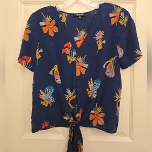 Madewell Blue Floral Tie-Front Blouse